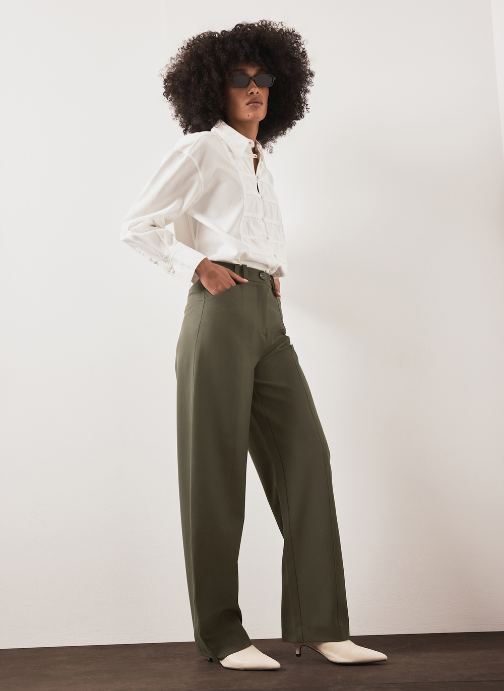 Khaki Tailored Barrel Leg Trousers