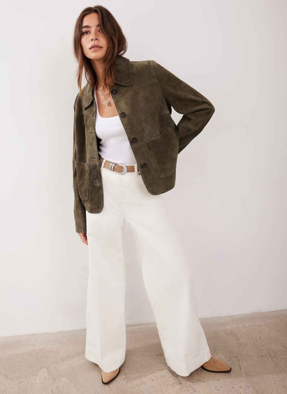 Khaki Suede Pocket Detail Jacket