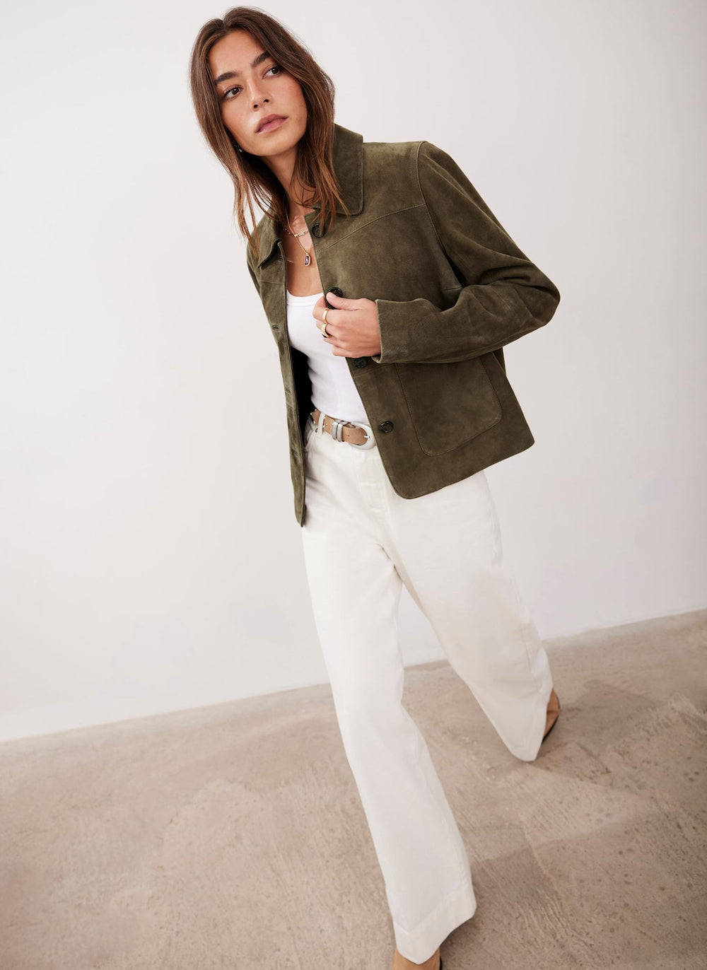 Khaki Suede Pocket Detail Jacket