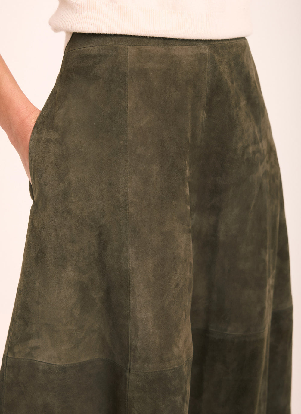Khaki Suede Midi Skirt