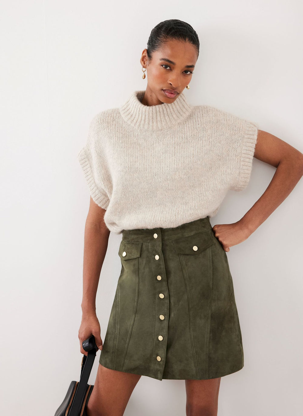 Khaki Suede Mini Skirt