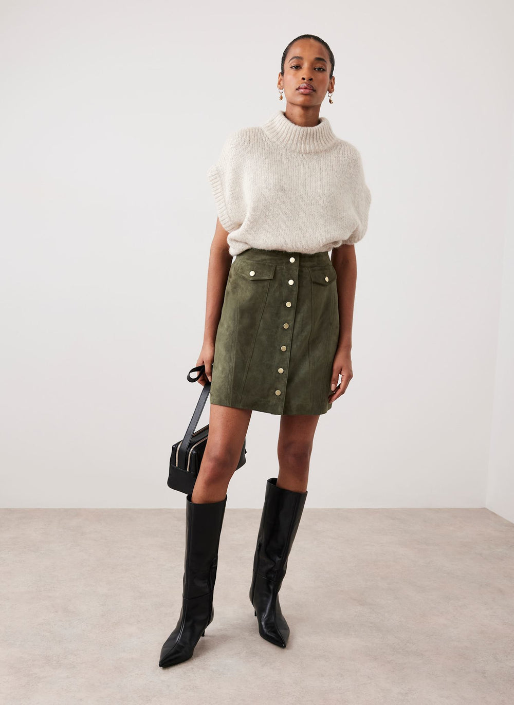 Khaki Suede Mini Skirt