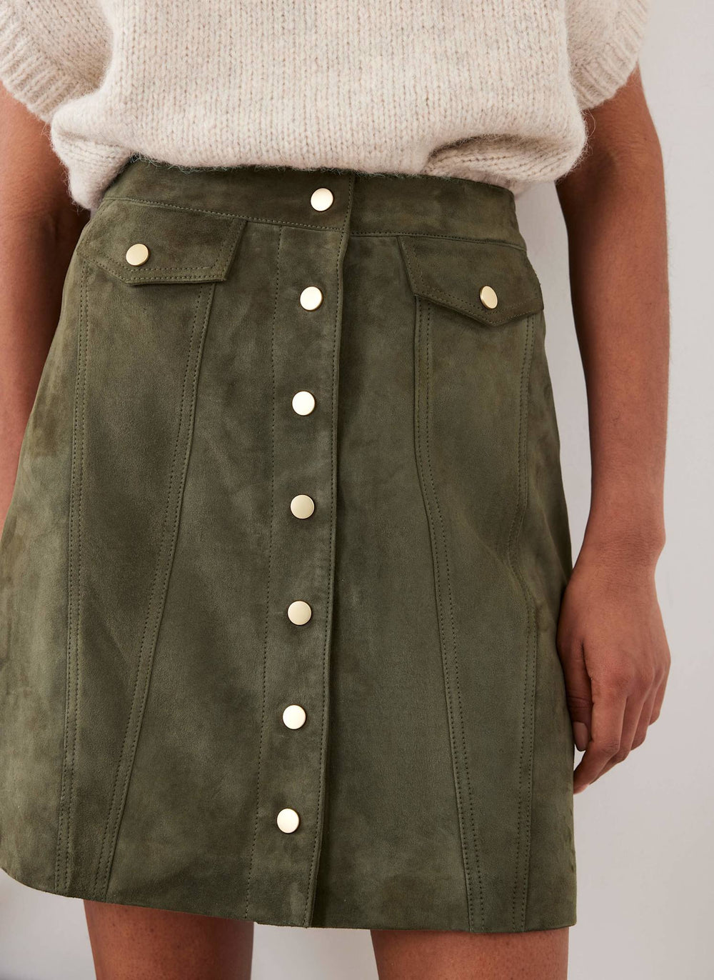 Khaki Suede Mini Skirt