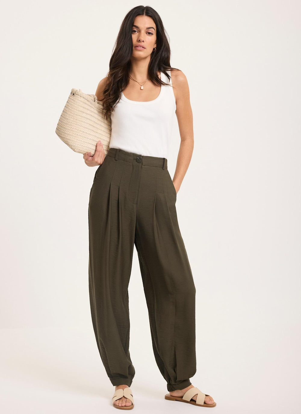 Khaki Soft Balloon Trousers