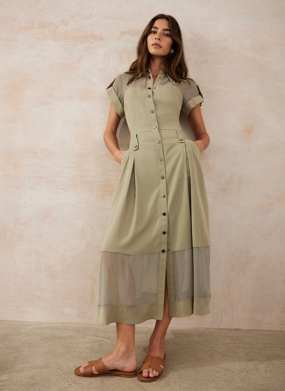 Khaki Utility Midi Dress
