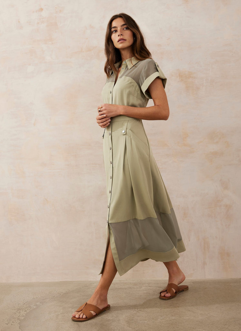 Khaki Utility Midi Dress