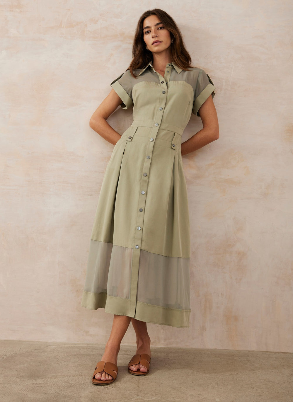 Khaki Utility Midi Dress
