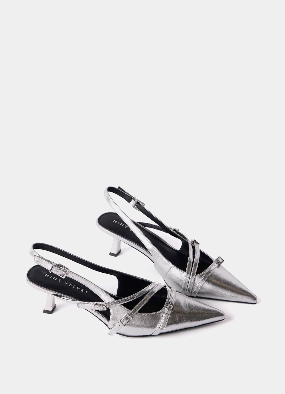 Kit Silver Slingback Kitten Heels