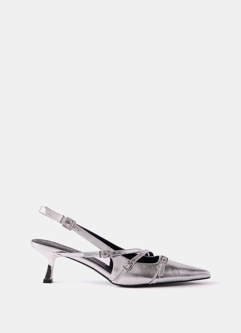 Kit Silver Slingback Kitten Heels