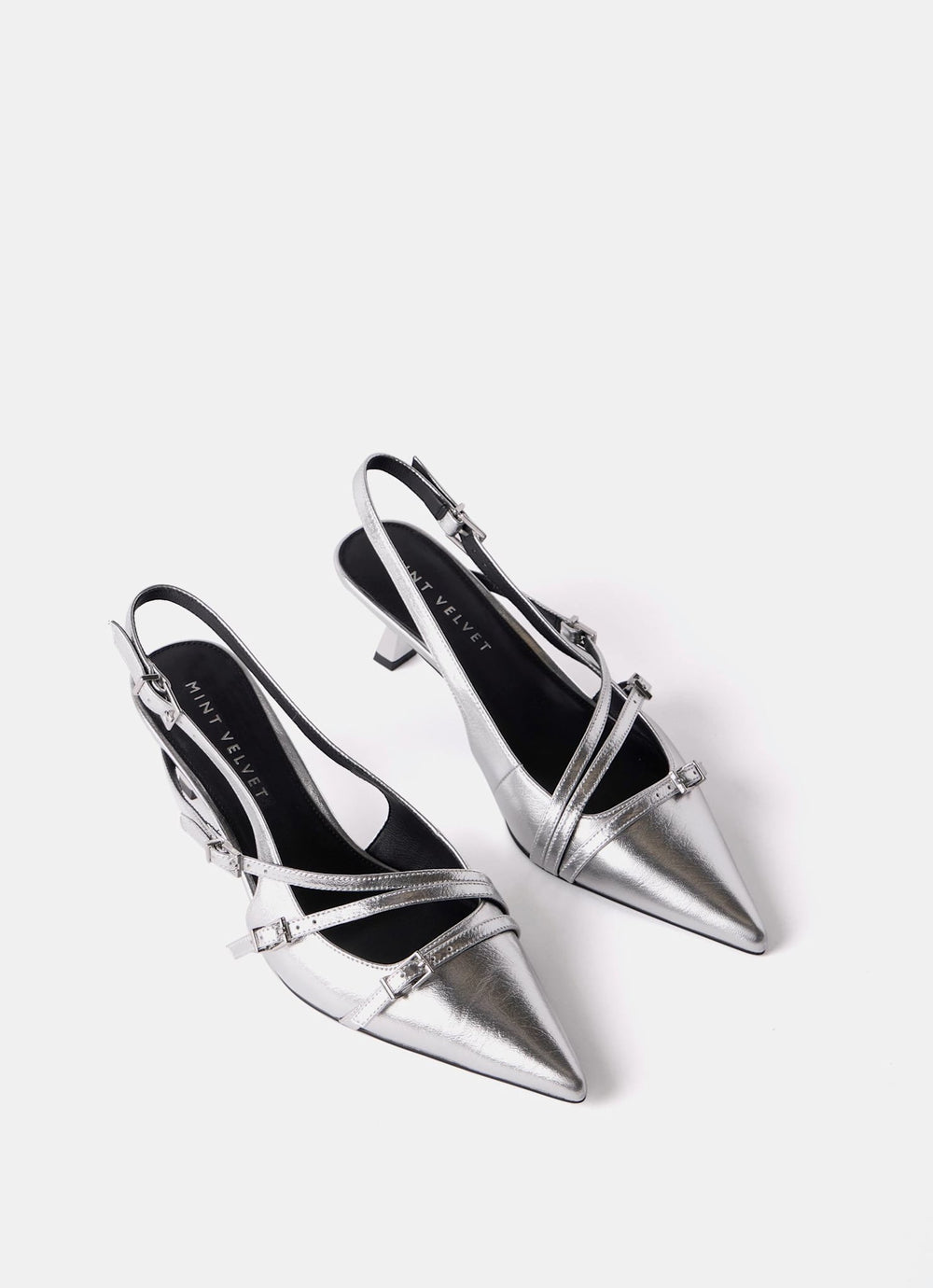 Kit Silver Slingback Kitten Heels