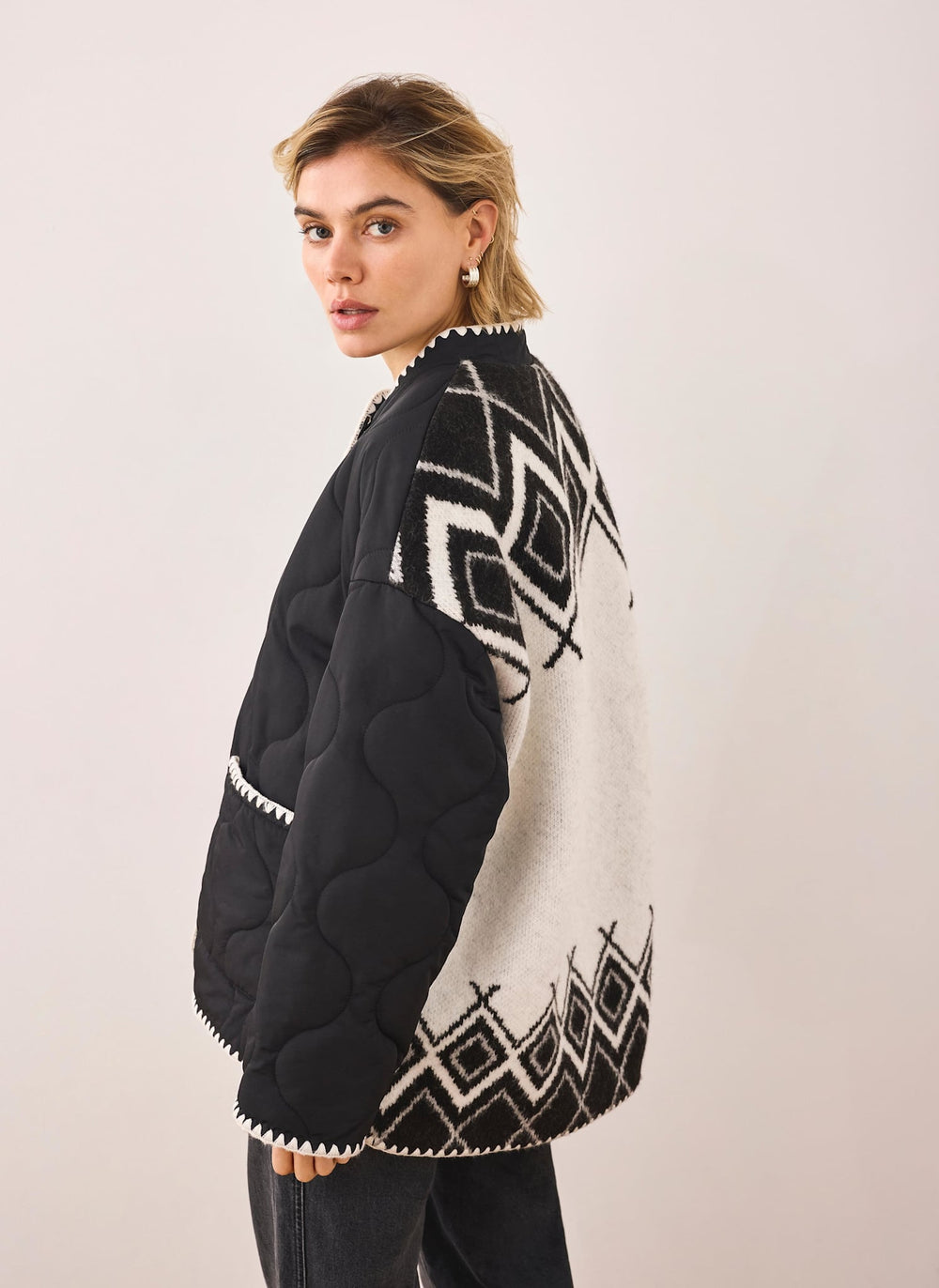 Black Contrast Back Quilted Jacket