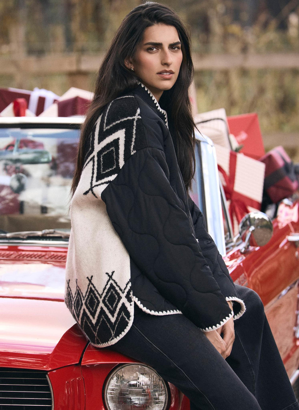 Black Contrast Back Quilted Jacket