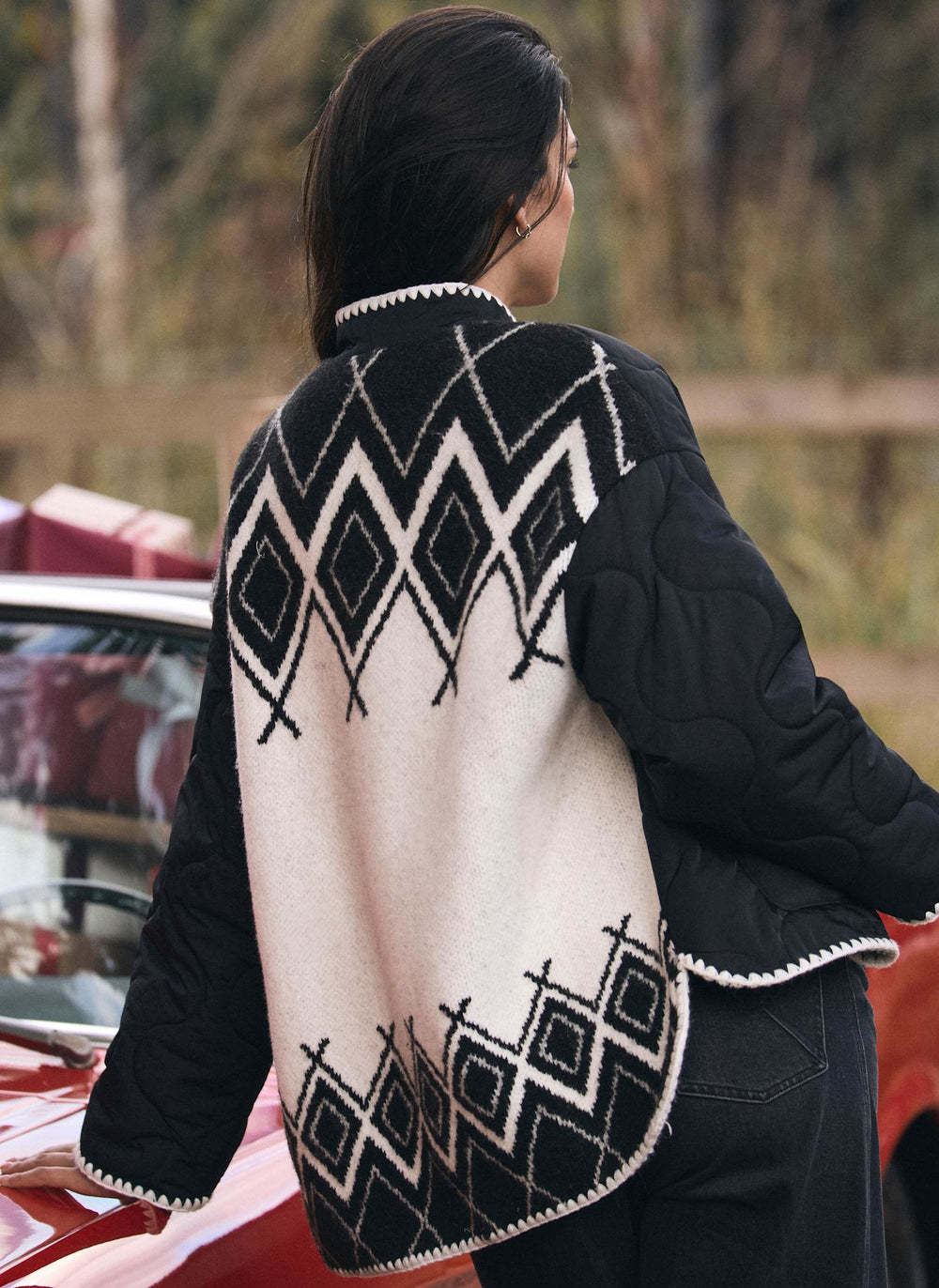 Black Contrast Back Quilted Jacket