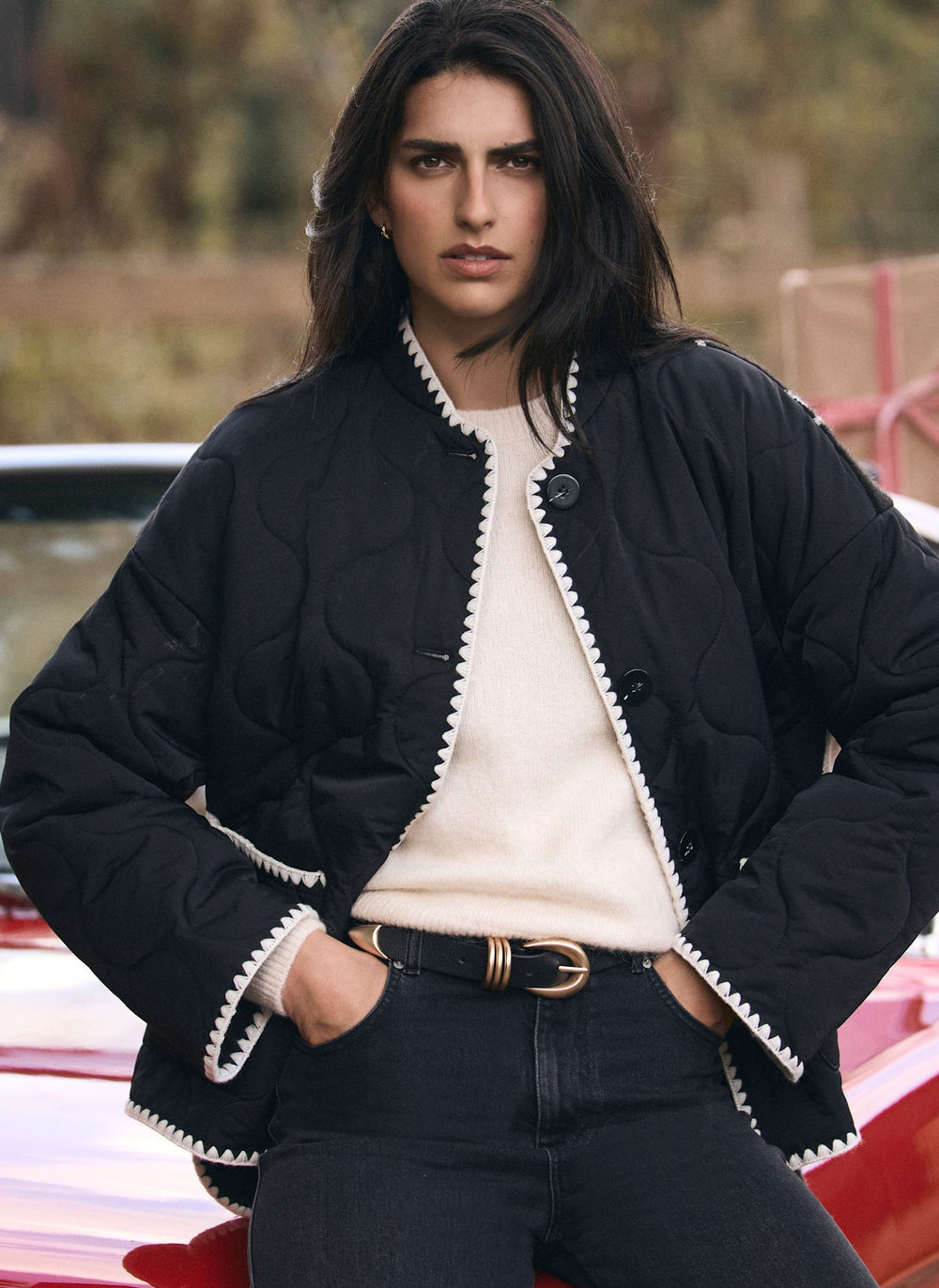 Black Contrast Back Quilted Jacket