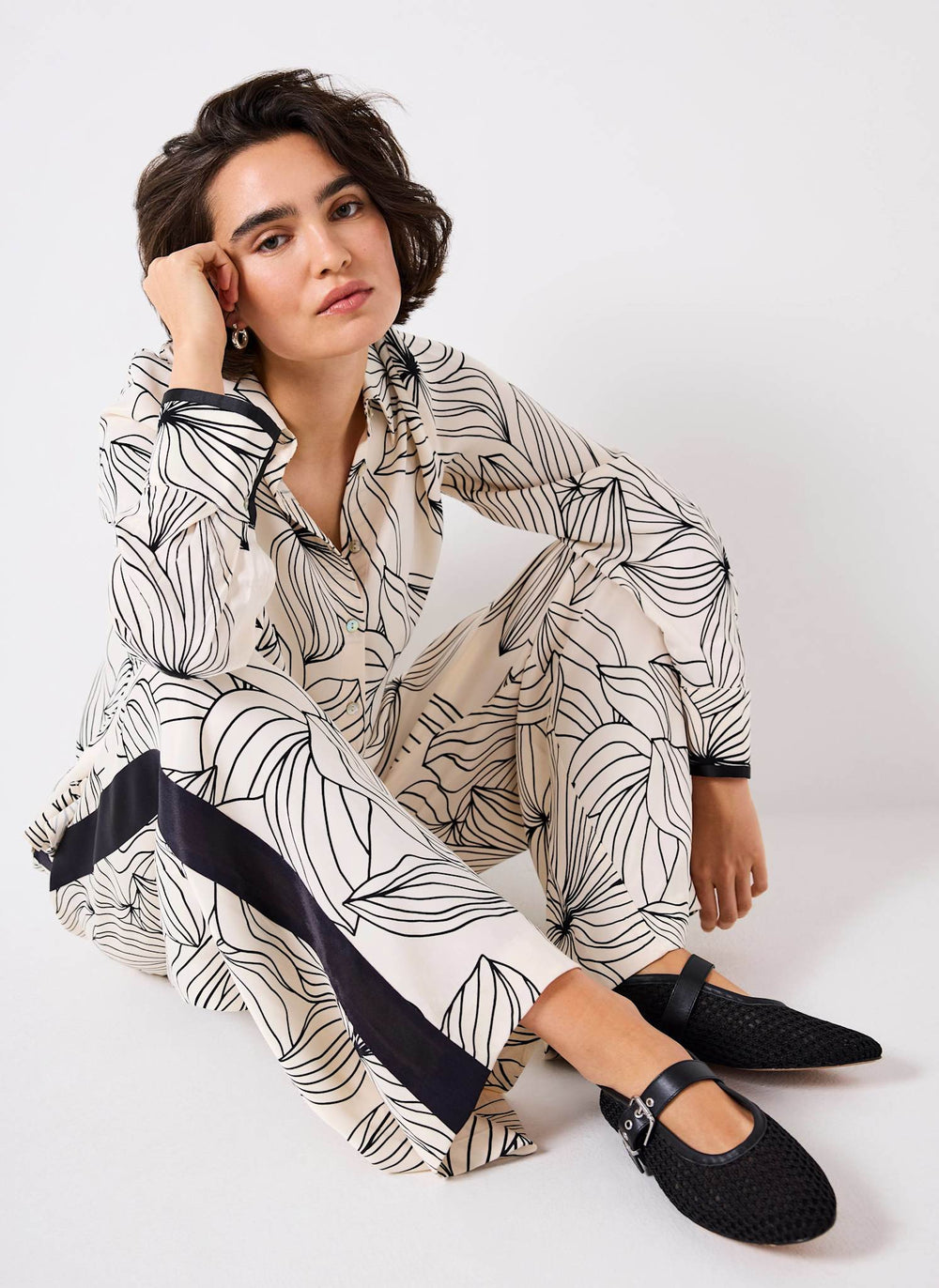 Cream Floral Print Satin Shirt