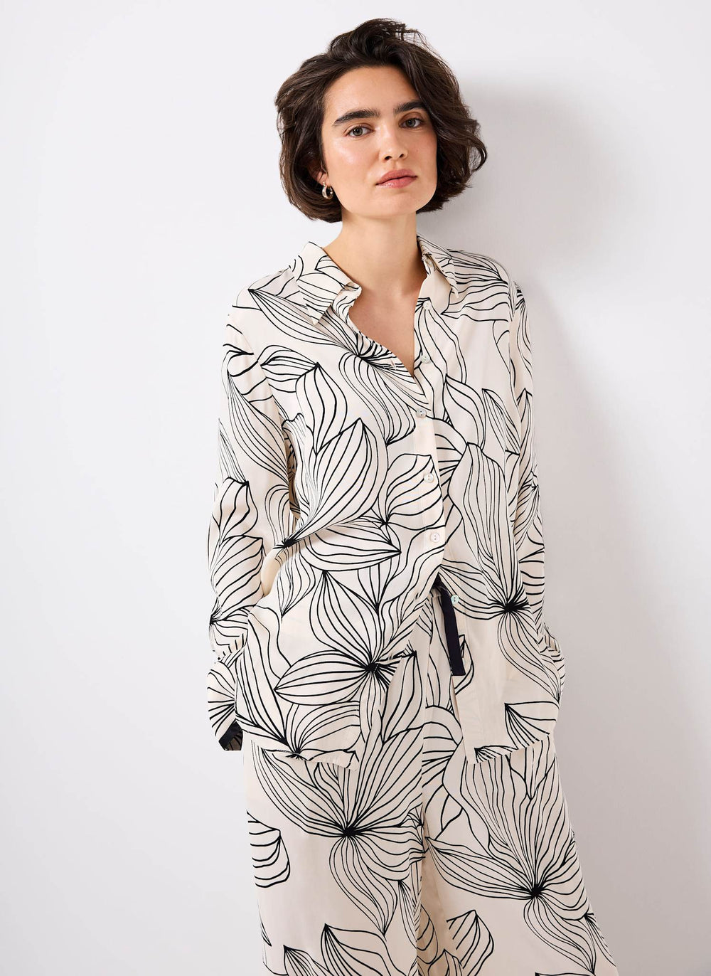 Cream Floral Print Satin Shirt