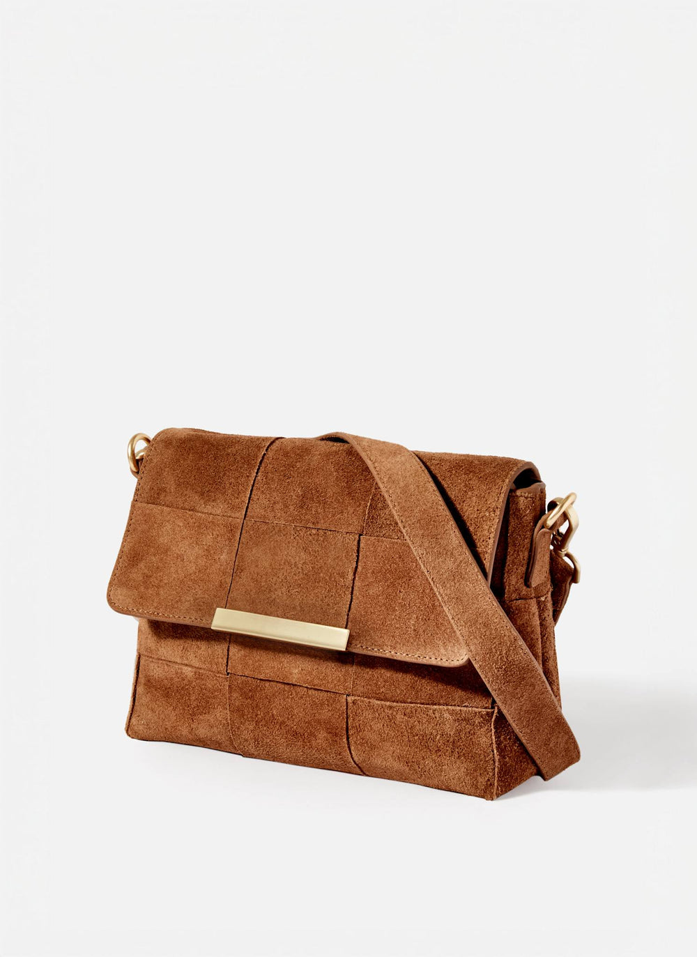 Lara Tan Suede Woven Crossbody Bag