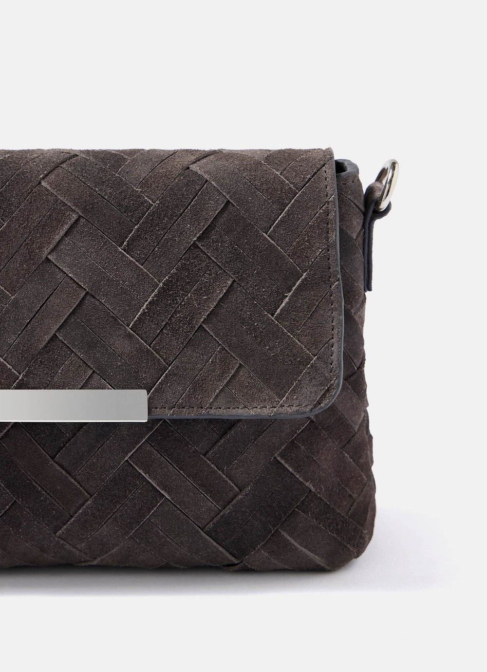 Lara Grey Woven Suede Cross Body Bag