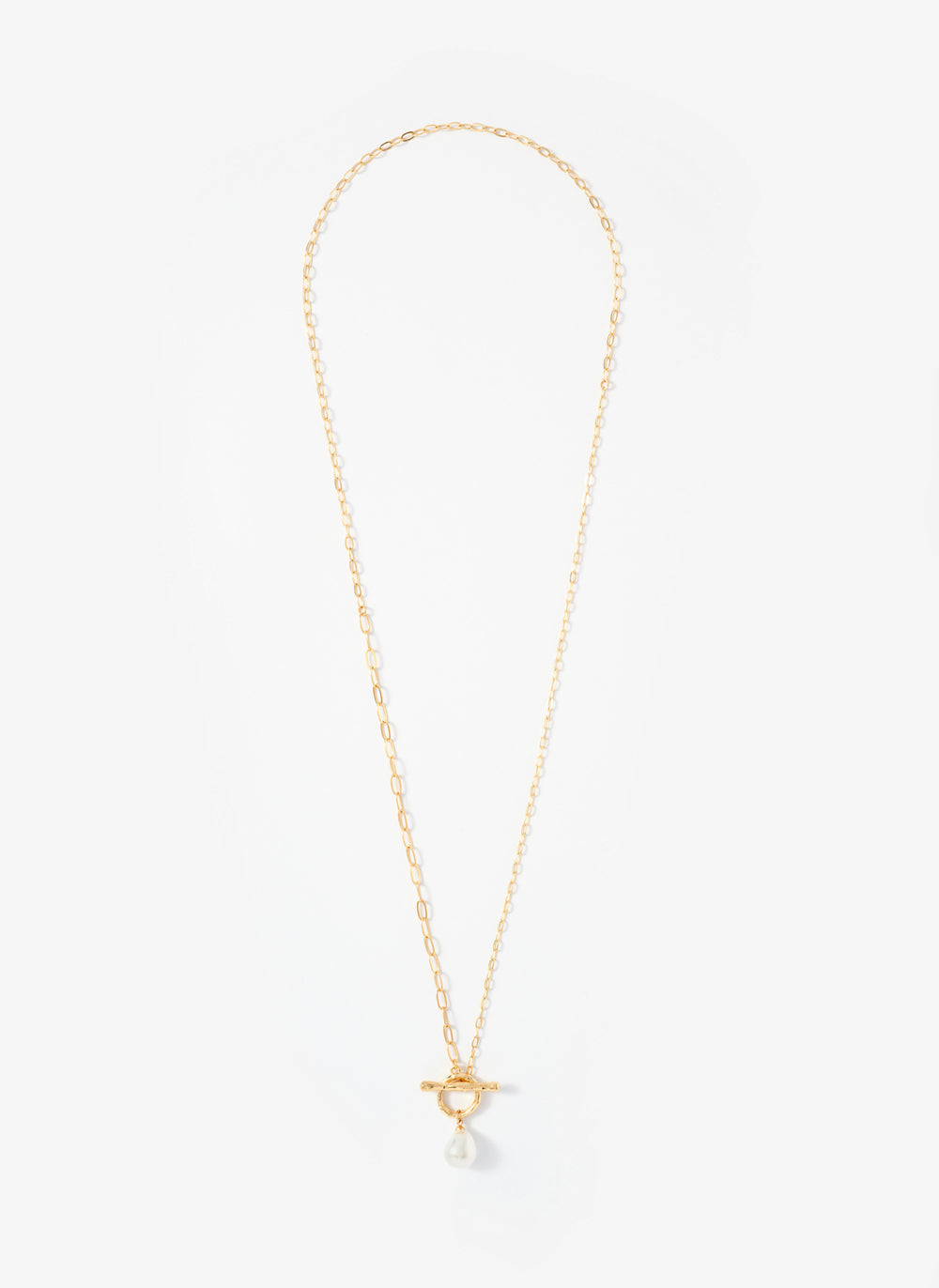 Gold Tone Pearl Lariat Style Necklace