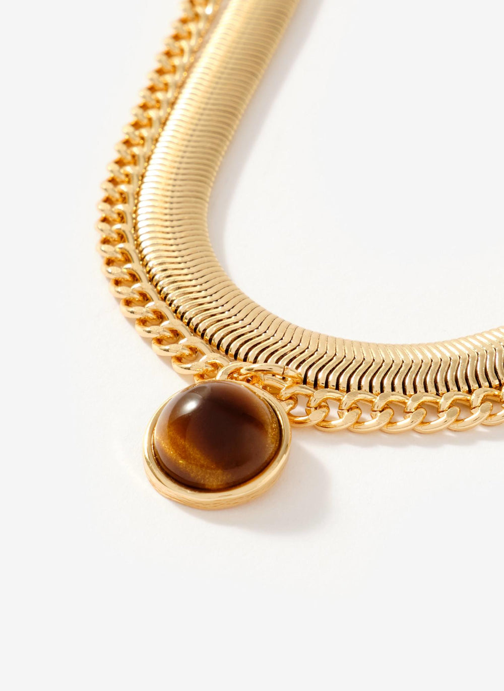 Gold Tone Layered Stone Necklace