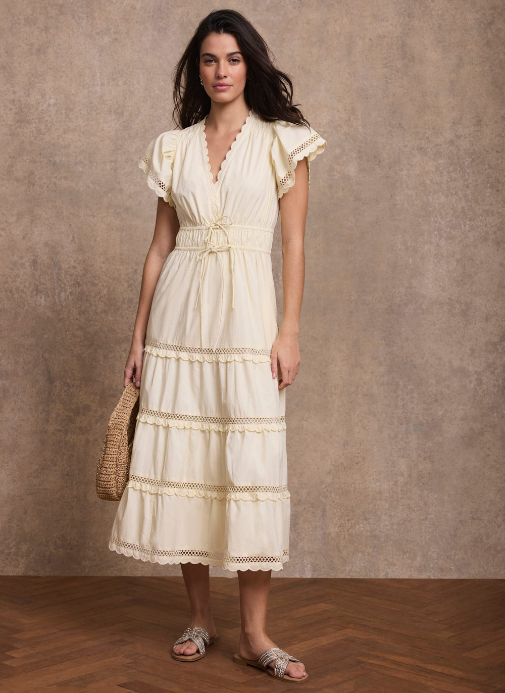 Yellow Cotton Ruffle Maxi Dress