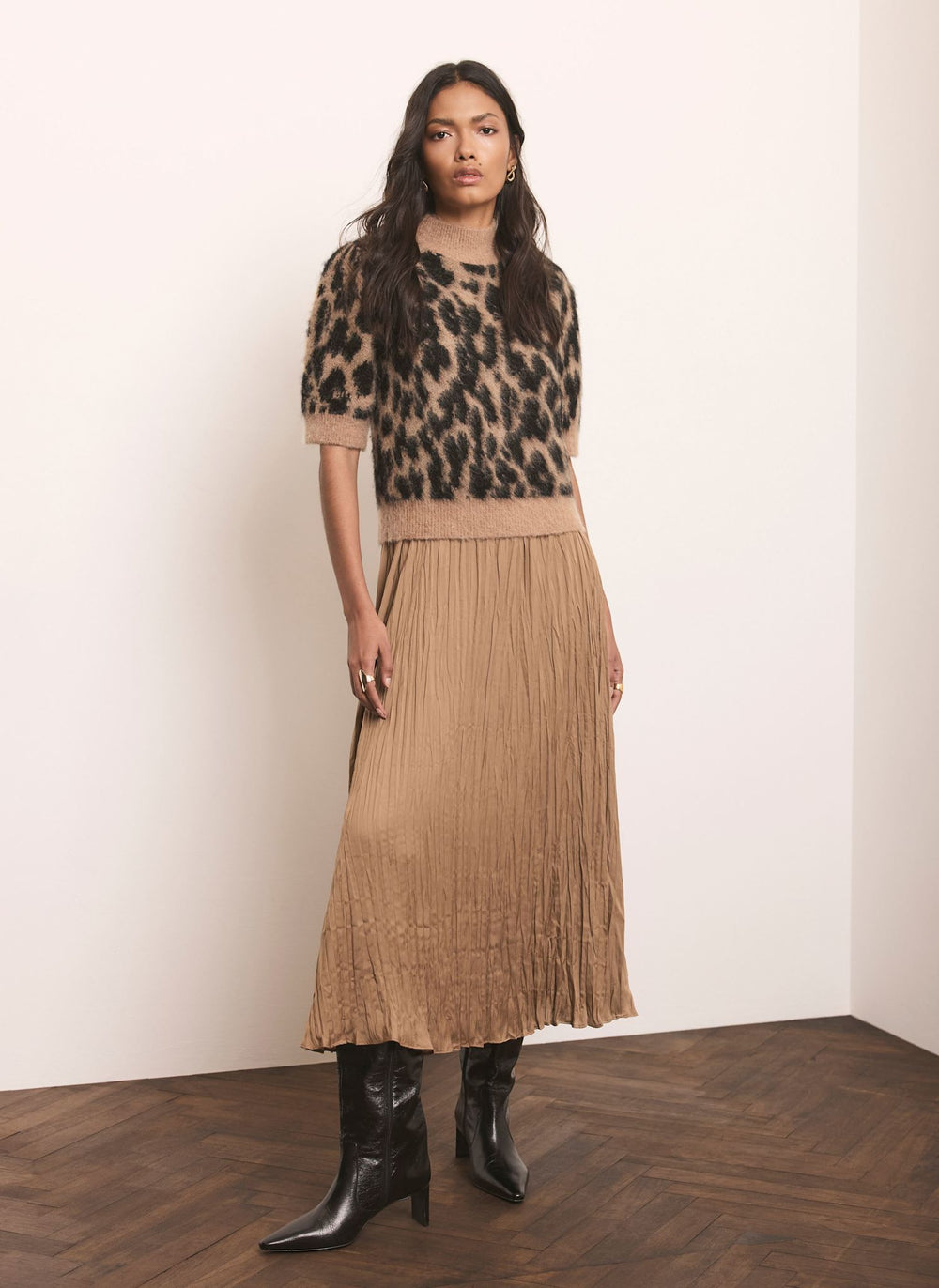 Brown Leopard Print 2-in-1 Midi Dress