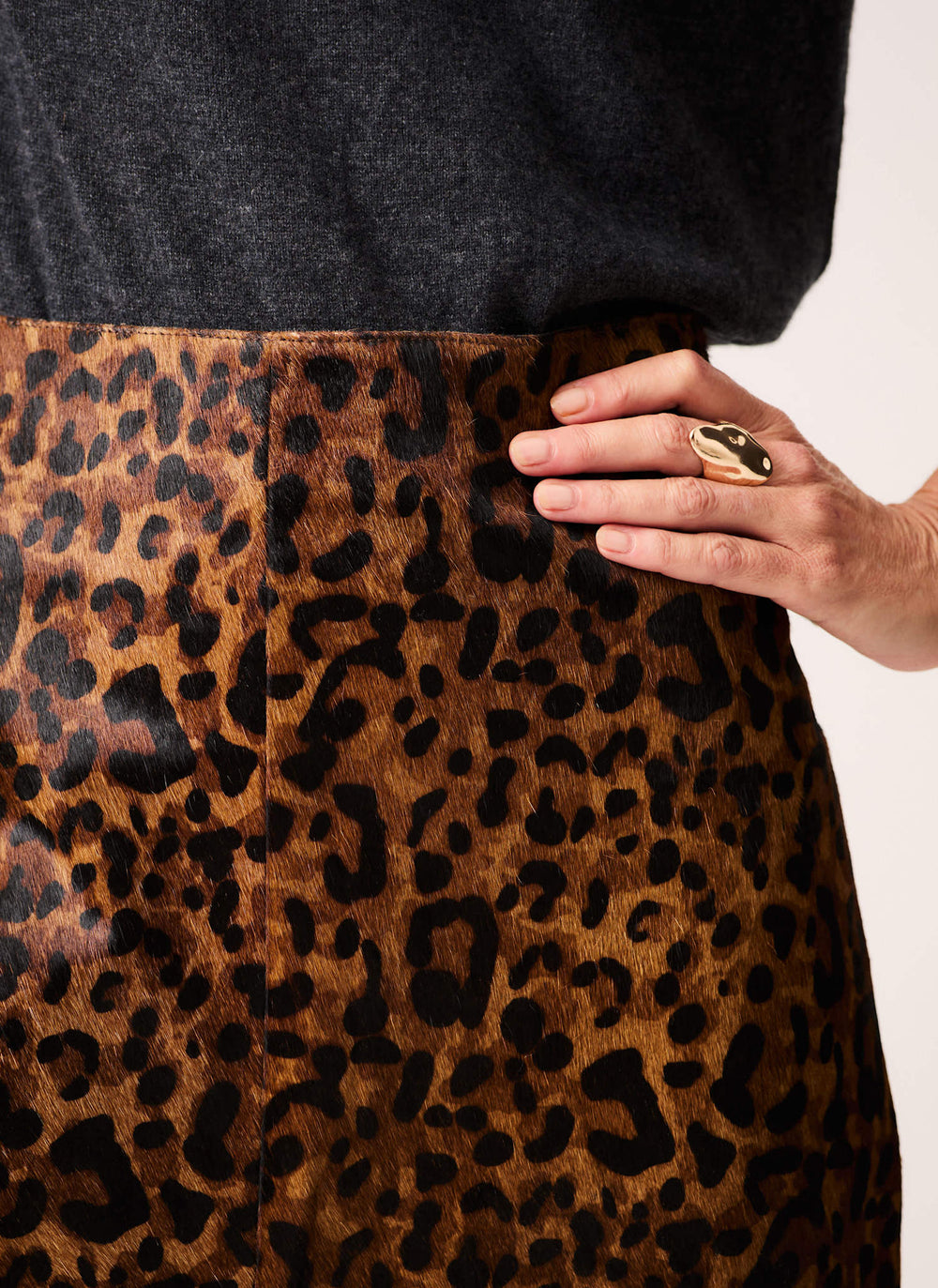 Leopard Print Textured Leather Pencil Maxi Skirt