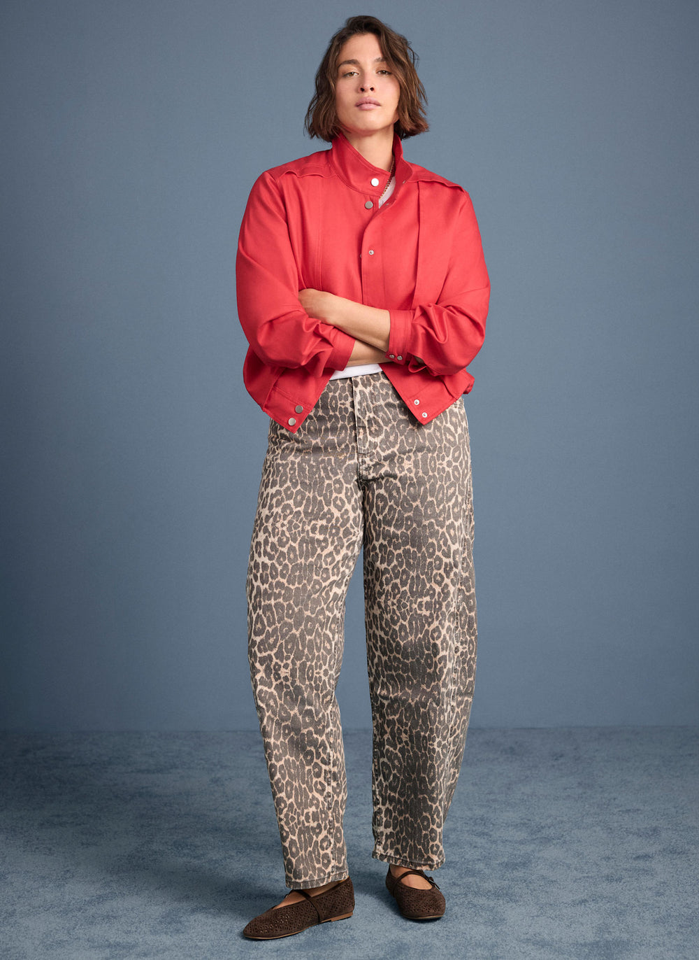 Leopard Print Barrel Leg Jeans
