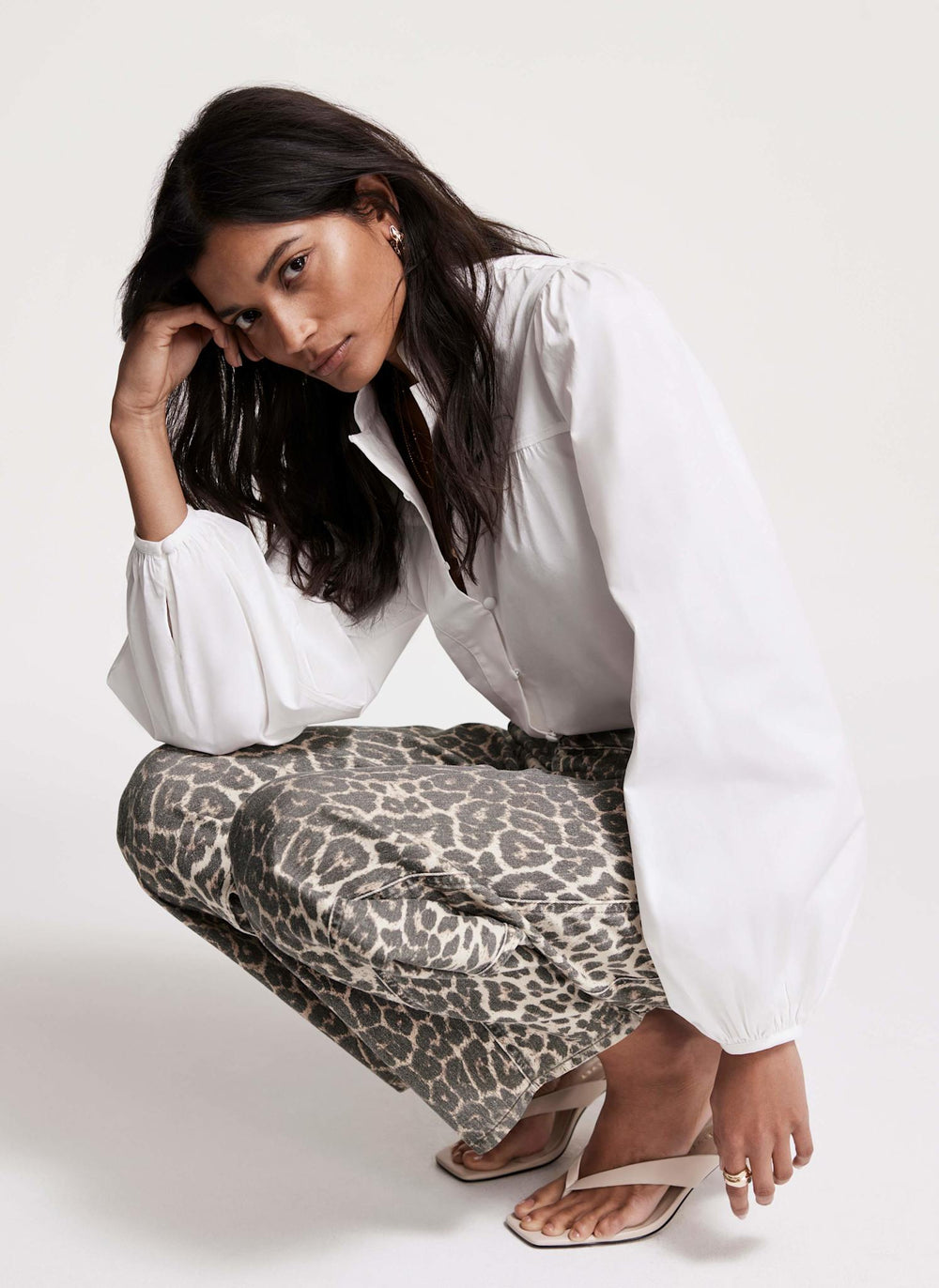 Leopard Print Barrel Leg Jeans