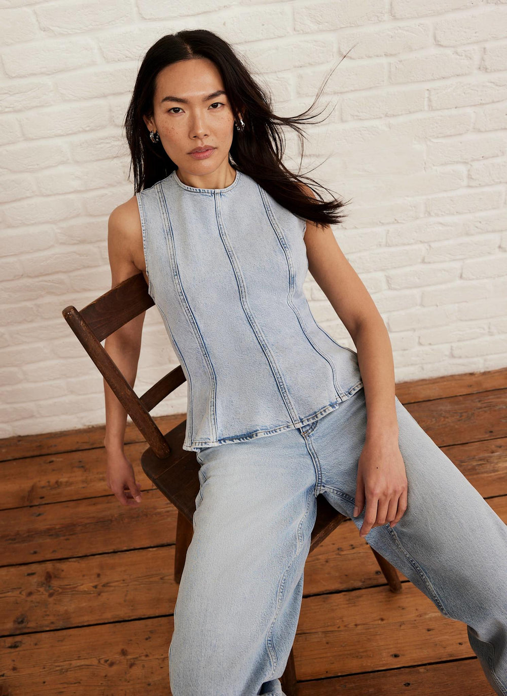 Light Indigo Denim Peplum Top