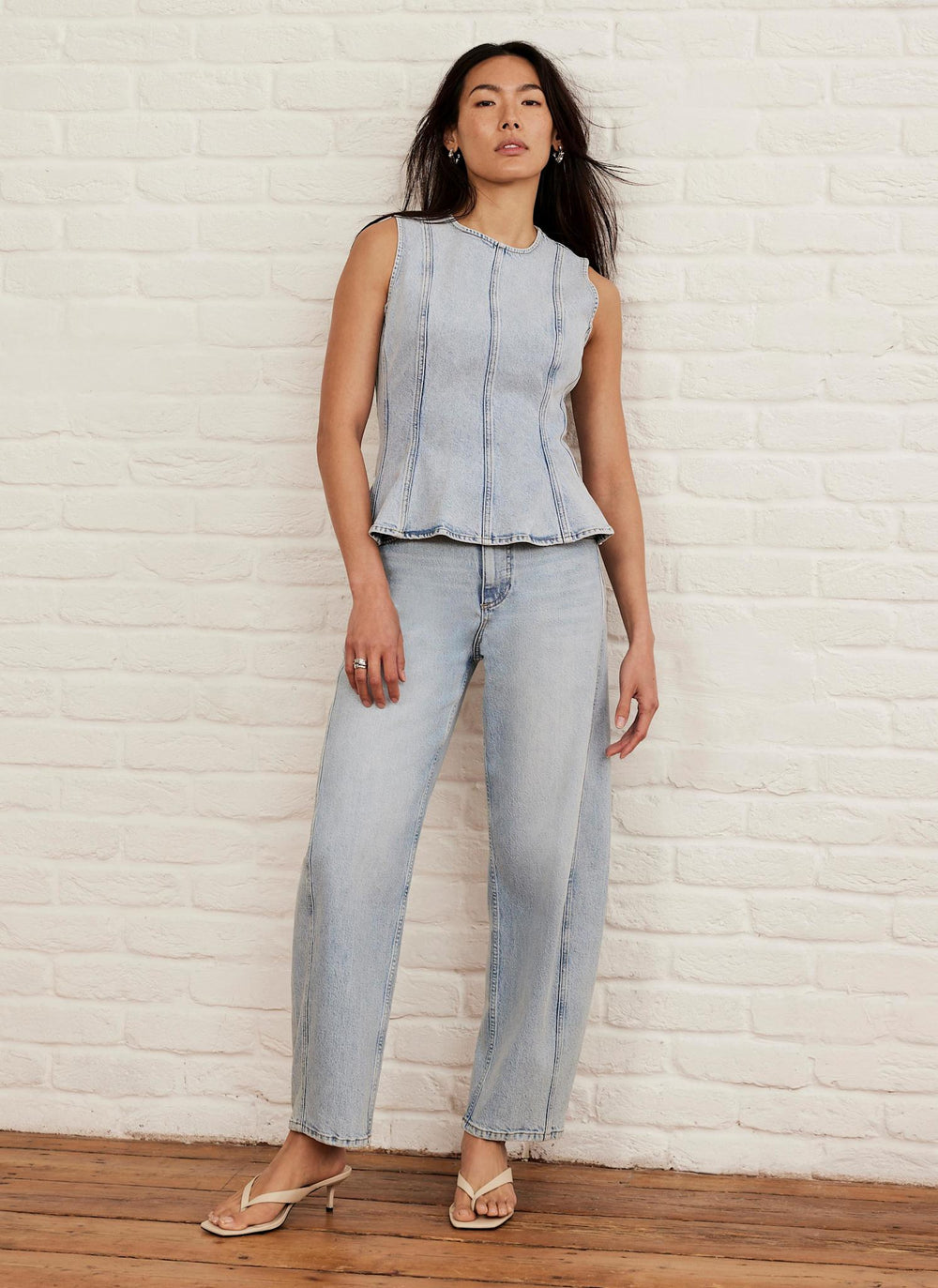 Light Indigo Denim Peplum Top