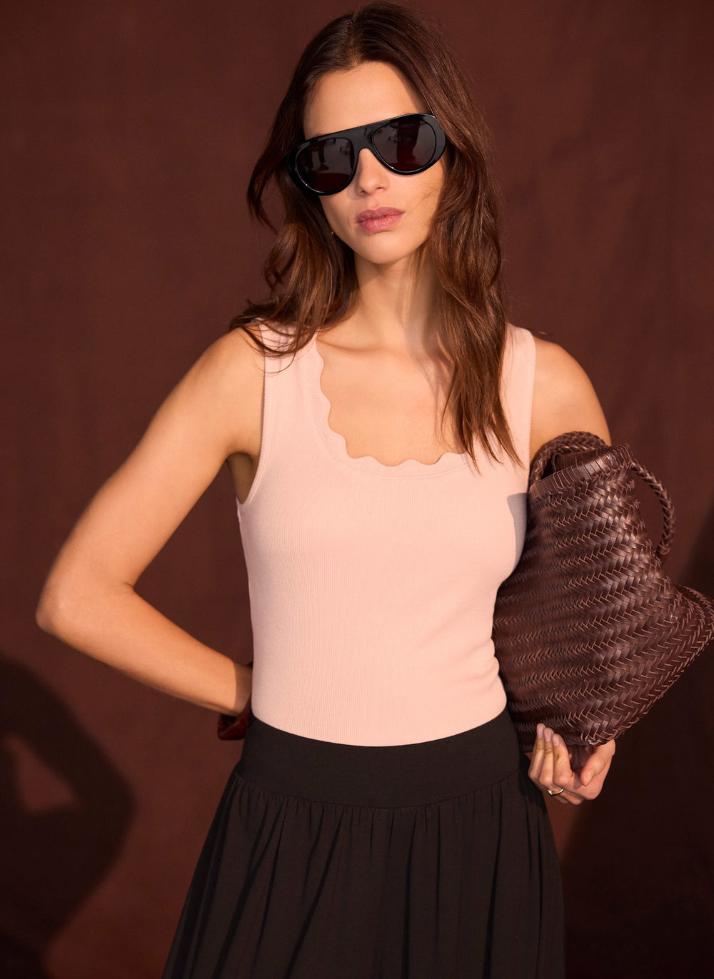 Pink Scallop Trim Vest Top