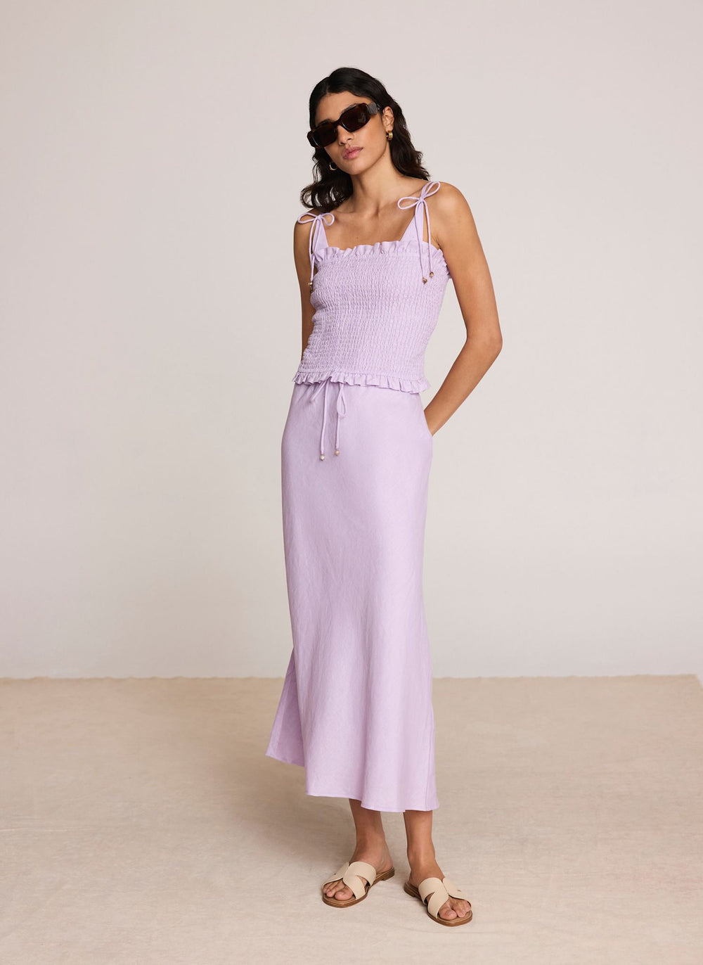 Lilac Linen Shirred Top