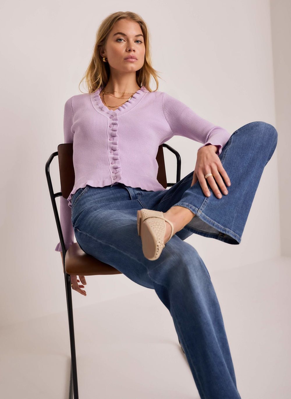 Lilac Ruffle Detail Cardigan