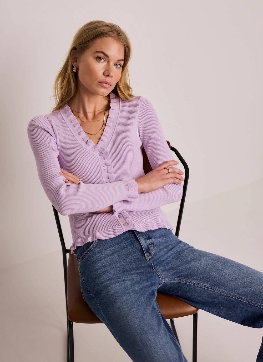 Lilac Ruffle Detail Cardigan