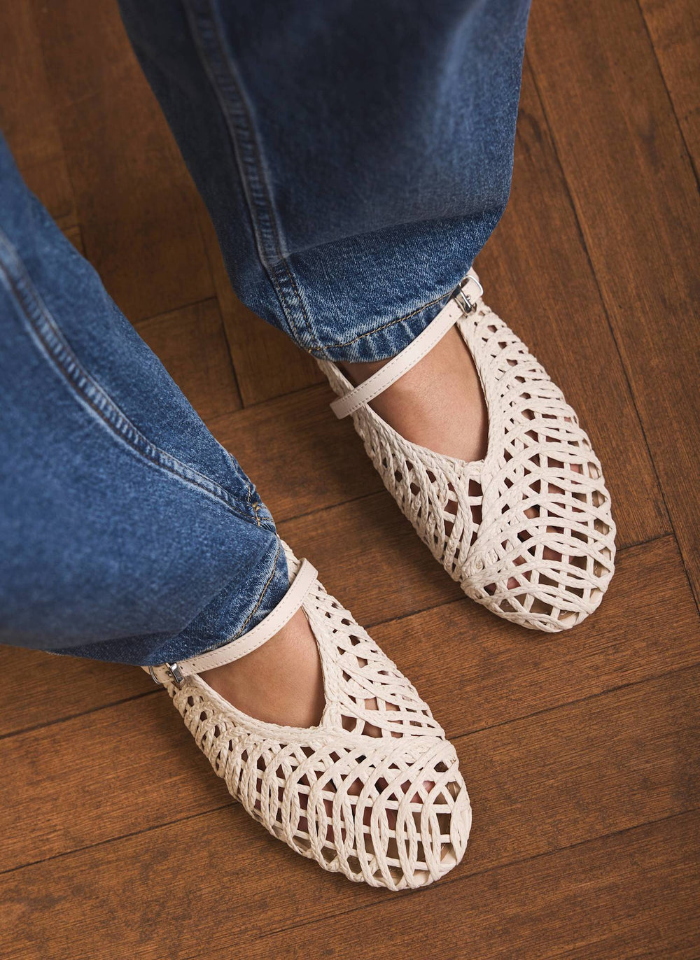 Lily Cream Woven Ballet Flat Pumps