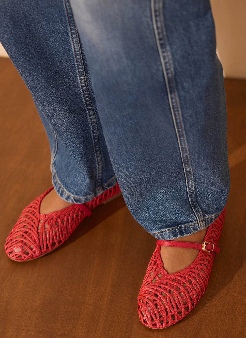 Lily Red Woven Ballet Flat Pumps