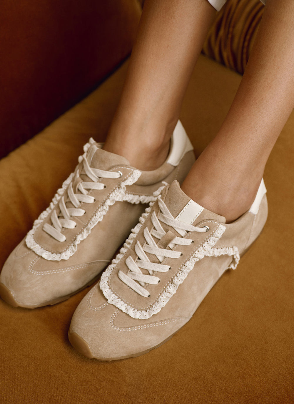 Lina Neutral Suede Lace Detail Trainers