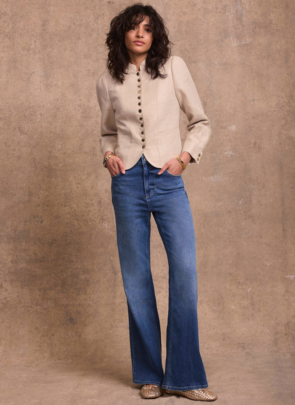 Neutral Linen Cropped Jacket