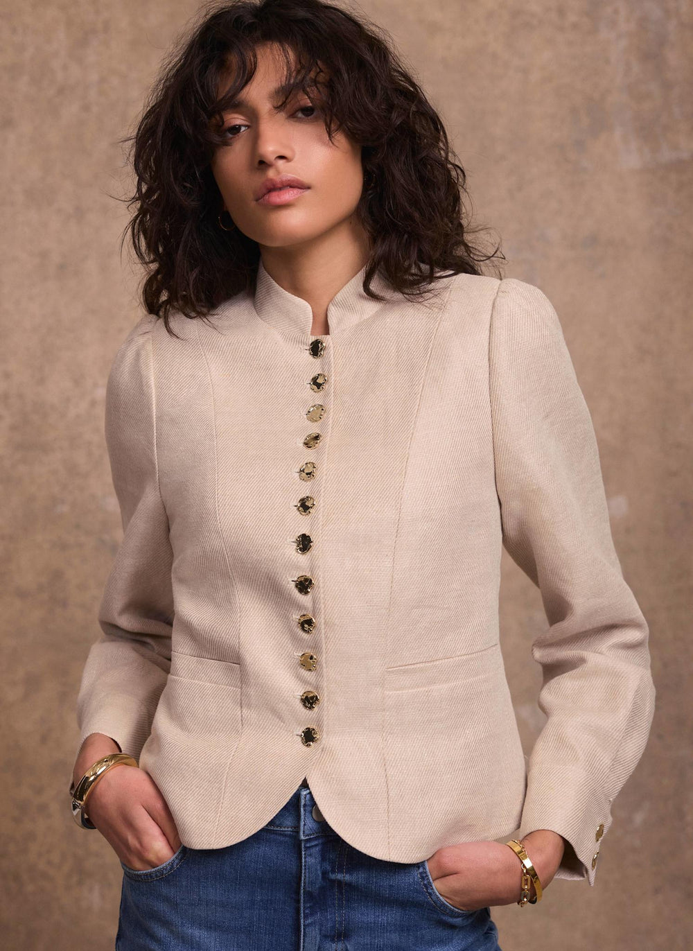 Neutral Linen Cropped Jacket