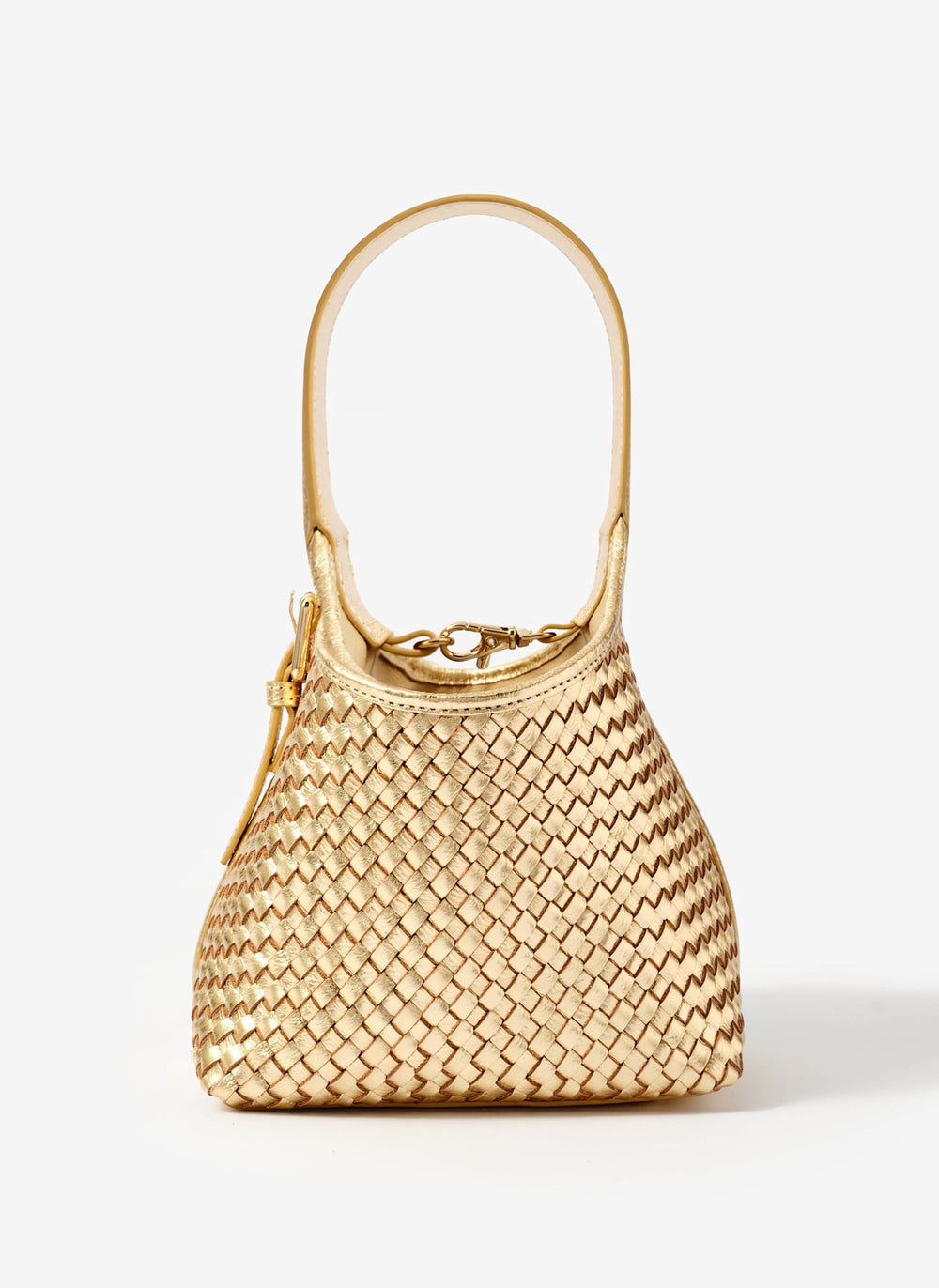 Lola Gold Leather Woven Bucket Bag