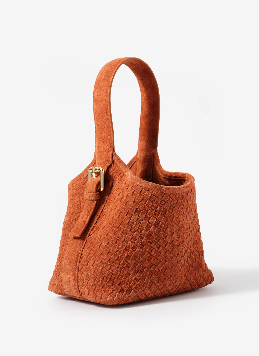 Lola Orange Suede Woven Bucket Bag