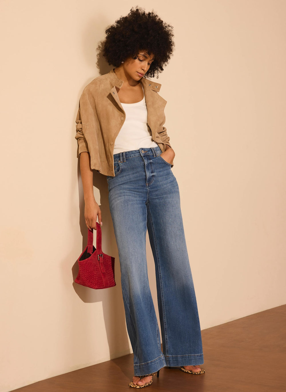 Lola Red Suede Woven Bucket Bag