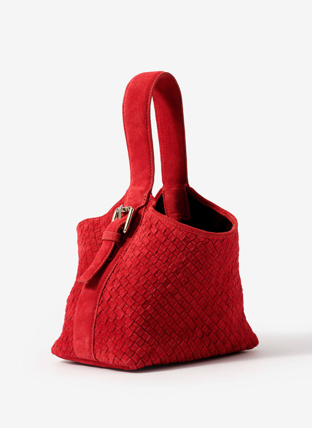 Lola Red Suede Woven Bucket Bag