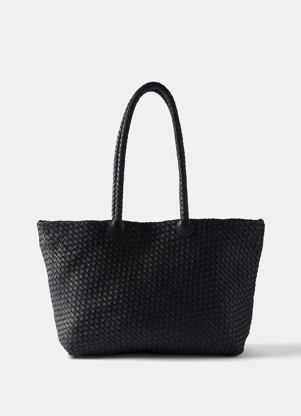 Black Leather Woven Tote Bag