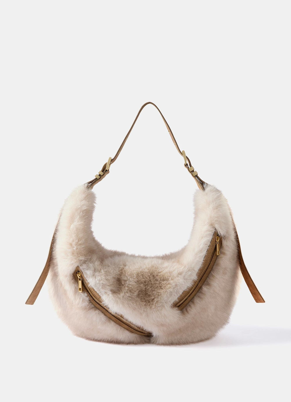 Luna Neutral Faux Fur Hobo Bag