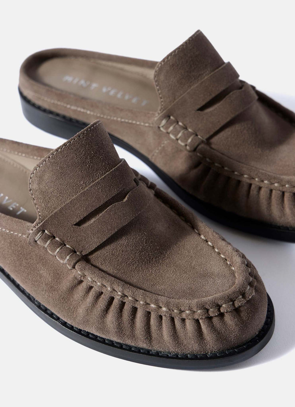 Lyla Grey Suede Backless Loafers