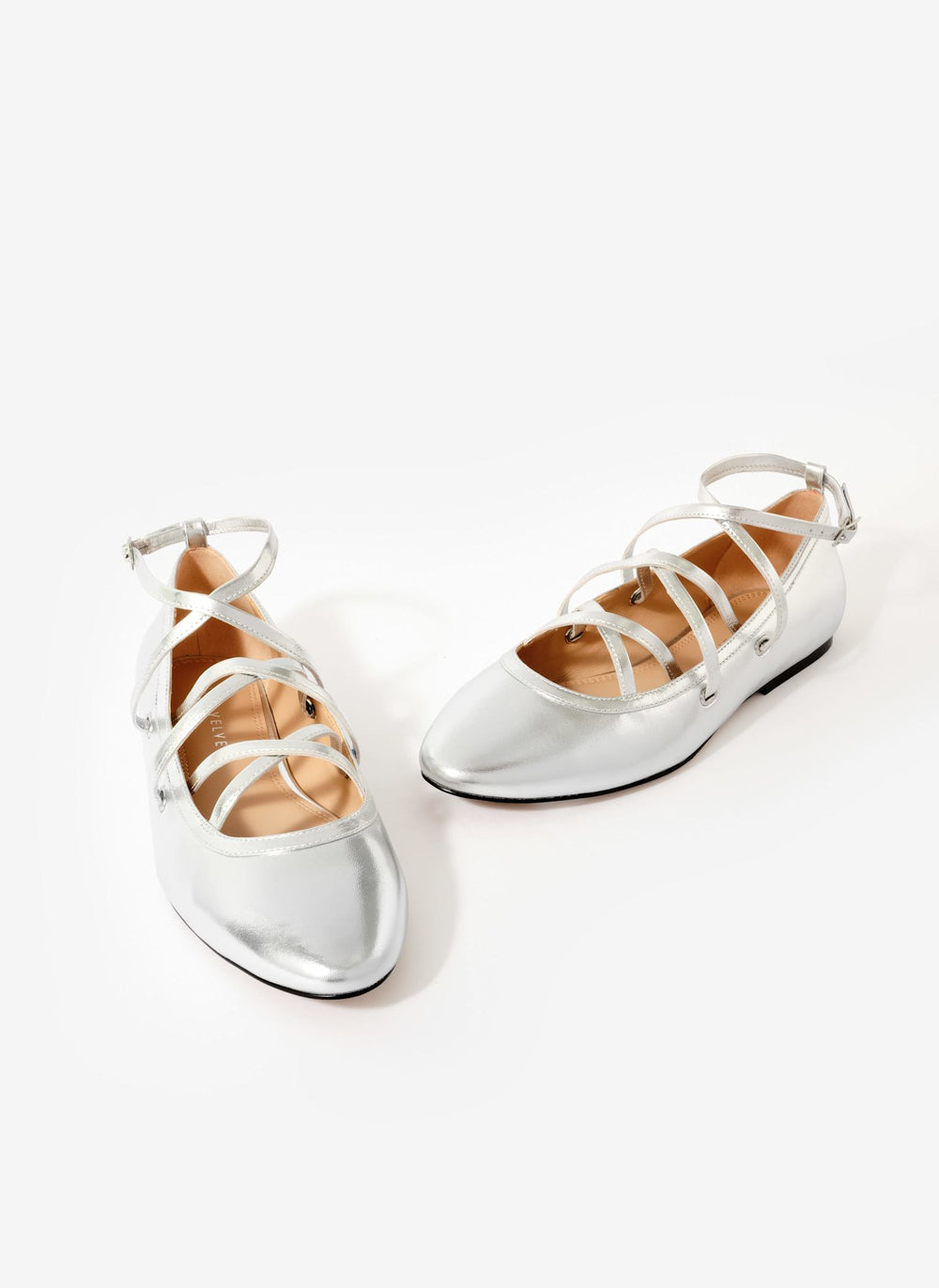 Lyra Silver Leather Lace Up Ballet Pumps