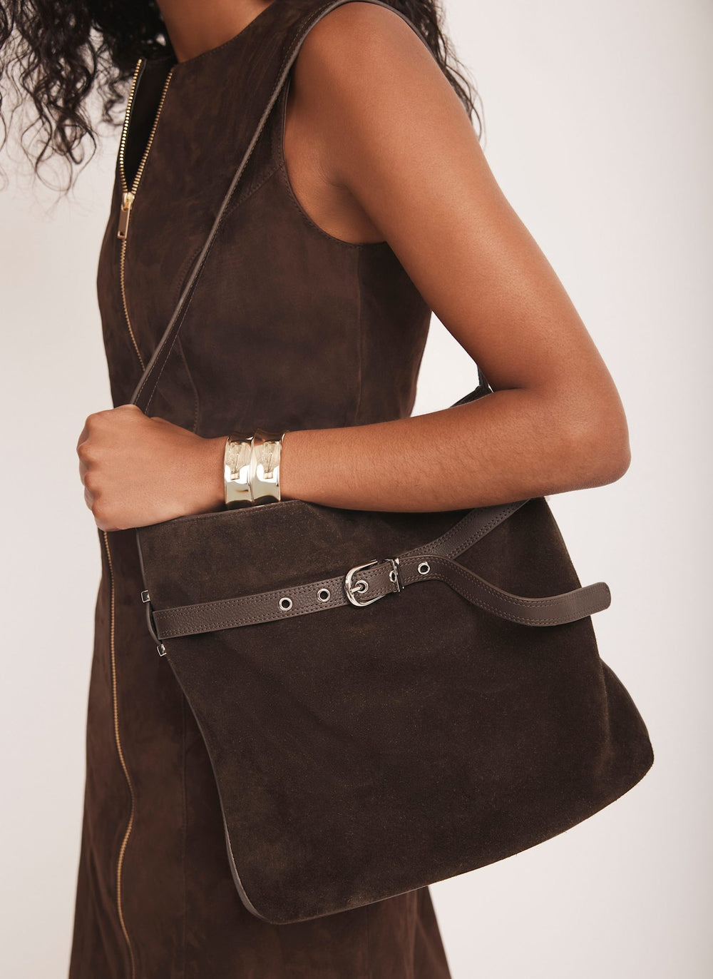 Maci Brown Suede Bucket Bag