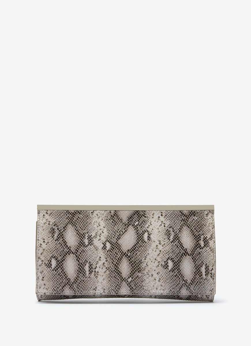 Snake Print Leather Clutch Bag Mint Velvet